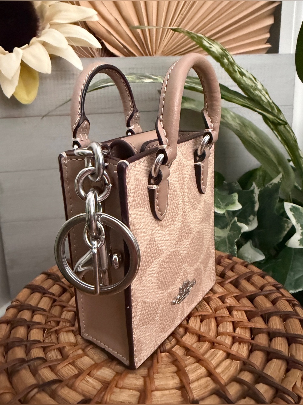 Coach North/South Mini Tote Bag Charm in Signature Canvas Tan & Beige F2448 NWOT - Picture 3 of 11